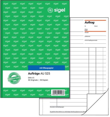 1-30x sigel Formularbuch ''Auftrag'', A5, 2 x 50 Blatt, Blaupapier BIS 66% RABATT
