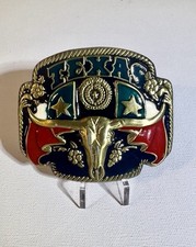 Longhorn Belt buckle - Texas- Teal Enamel And Brass- Rare