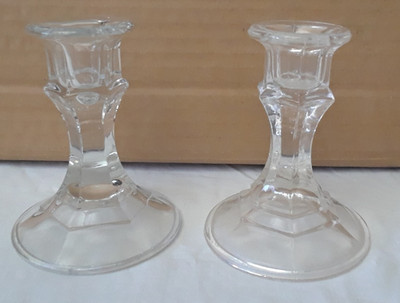 Vintage Pair Glass Taper Candlestick Holders Great Condition 4 in