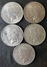 Lot of Five $1 Peace Silver Dollars