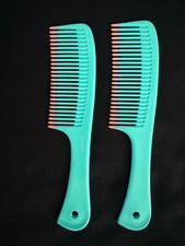 NOS Vintage Lot of 2 Hair Combs "Unbreakable" Wide tooth Combs, Large Green NEW 