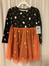 Okie Dokie 3T Black Orange Halloween Dress Ghosts, Bats, Witch Hat, Moon