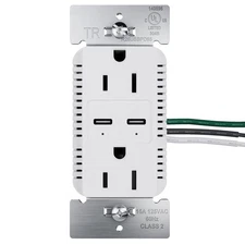 Legrand Radiant 65W USB‑C Outlet, Dual Type‑C Power Delivery, 15A Tamper‑Resi...