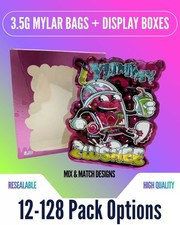 3.5g Mylar Bags w/ Display Box Resealable Smell Proof 12-128 Pack Options