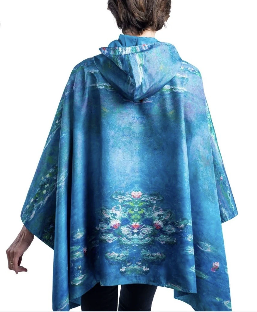 RainCaper Women's Reversible Rain Poncho, One Size, Hooded Monet’s Water Lillies