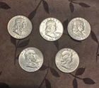 Lot of 5 Franklin Half Dollars 90% Silver Mixed Dates Circulated