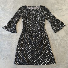 Talbots Petites Dress LP Black Floral 3/4 Bell Sleeve Ruched Pullover Stretch