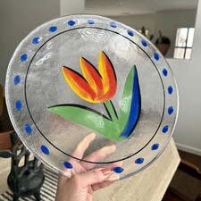 Vintage Kosta Boda Art Glass 13" Platter Tulipa Signed Ulrica Hydman-Vallien