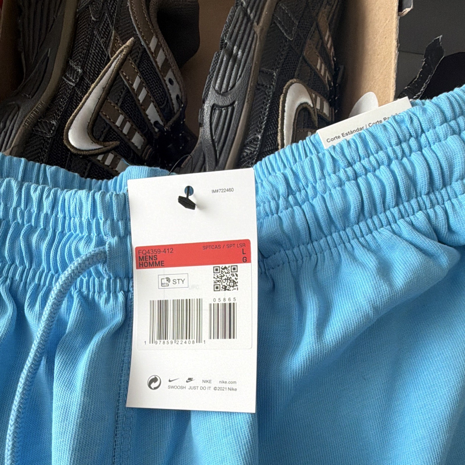 Nike Men's Blue Standard Fit Mid-Thigh Jersey Shorts L Drawstring Gym Logo 2