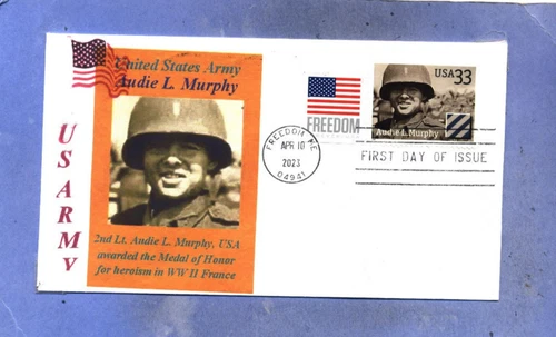 3396 2nd LT AUDIE MURPHY, WW II Army, France Sepia, Photo, Flag First Day PM