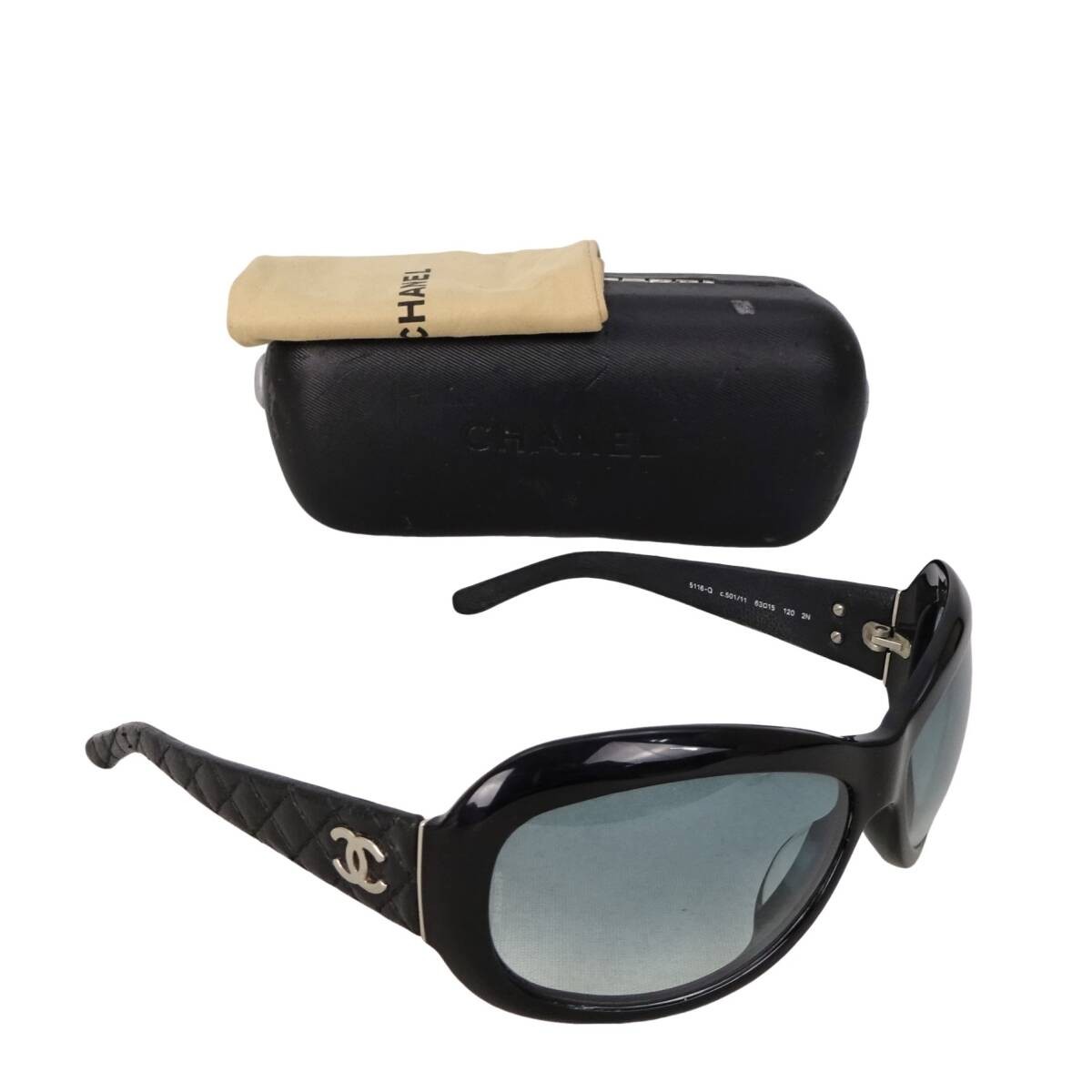 Authentic Chanel 5116 Q Coco Sunglasses in Silver Black Matelass Leather