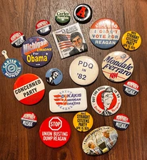 Vintage Political Campaign Pinback Button Lot - Carter, Mondale, Dukakis, Obama