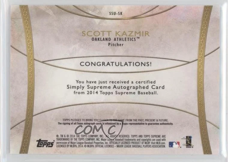 2014 Topps Supreme Simply Supreme Auto Purple /25 Scott Kazmir #SSU-SK Auto - Image 2 of 2