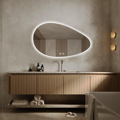 Asymmetrical LED Bathroom Mirror, 23''x39'', Dimmable, Anti-Fog, Waterproof
