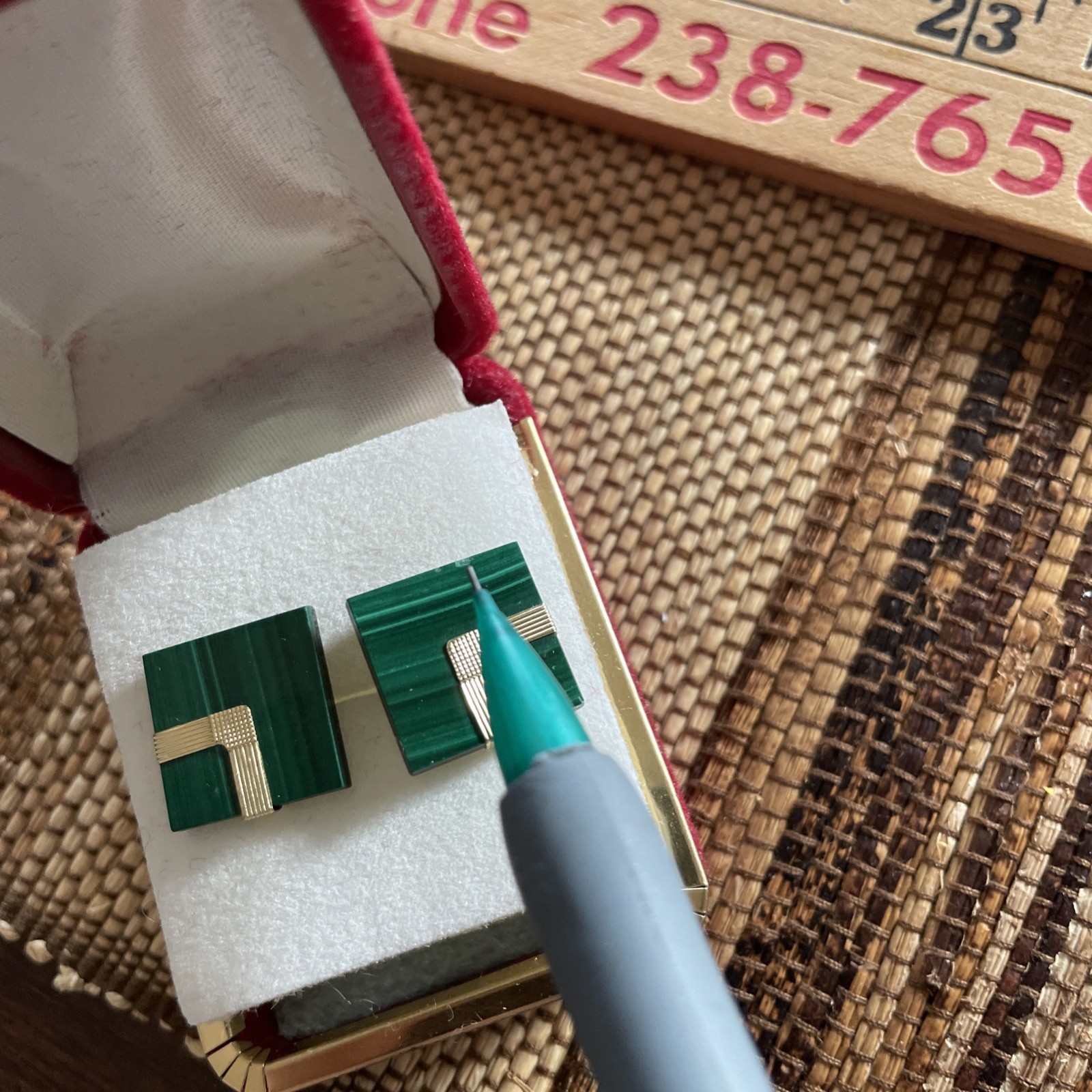 Vintage Peter Brams 14K Solid Gold   Malachite Ea… - image 10