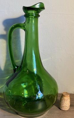 Vintage Smaragdgrün Glas Wein Krug Flasche Dekanter Weinwelt 1978 12'' 