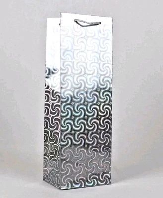 24 SILVER BOTTLE BAGS CHRISTMAS WINE CARRIER'S XMAS WRAPPING WHOLESALE PK OF 24