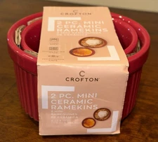 Crofton 2 PC Red Mini Ceramic Ramekins Holiday Christmas Small Baking Dish
