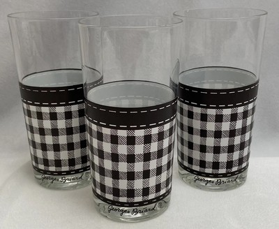 3 Georges Briard Gingham Black & White Checker Board Farmhouse Glass Signed