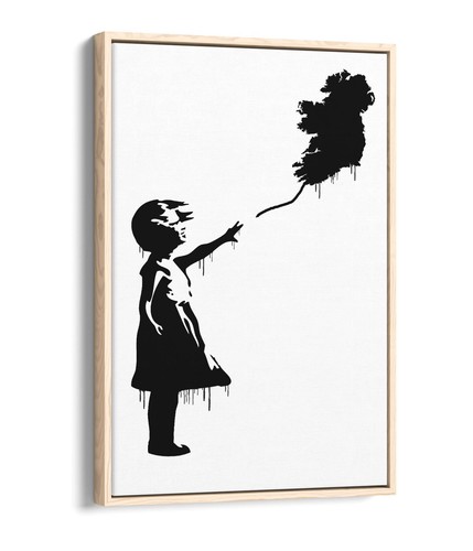 BANKSY IRLANDA PALLONCINO RAGAZZA GRAFFITI - STAMPA ARTE DA PARETE SU TELA EFFETTO GALLEGGIANTE INCORNICIATA - Foto 3 di 12