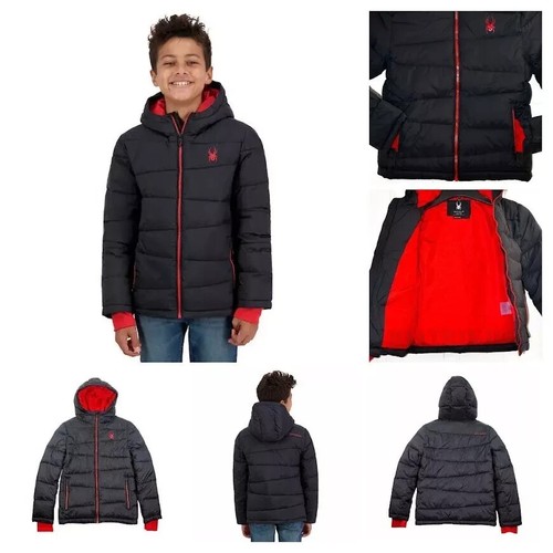 Spyder Puffer Boy's Hooded Winter Jacket Synthetic Down Insulation Black XS 5/6 - Picture 2 of 6