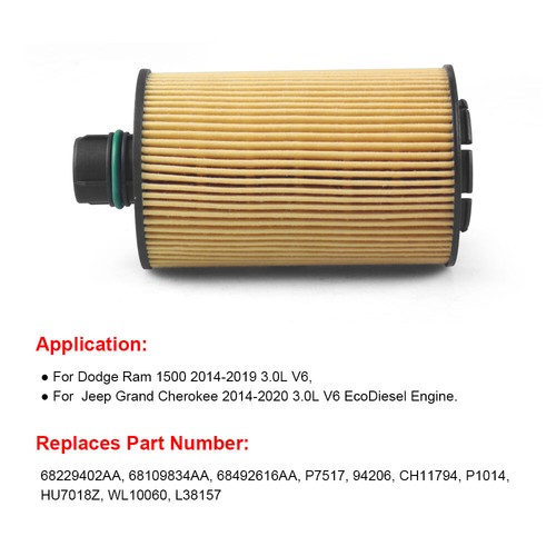 Oil Filter For Ram 1500 3.0L Diesel 2014-2019 68229402AA 68109834AA 68492616AA - Picture 3 of 7