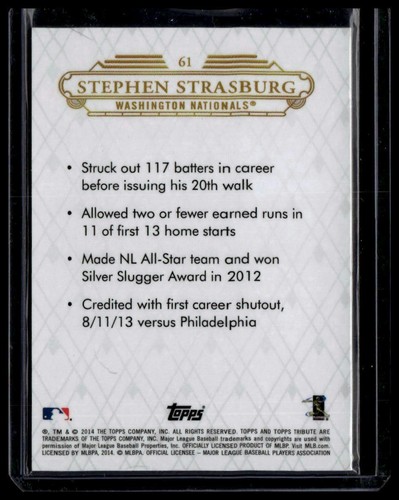 2014 Topps Tribute #61 Stephen Strasburg - Foto 2 di 2