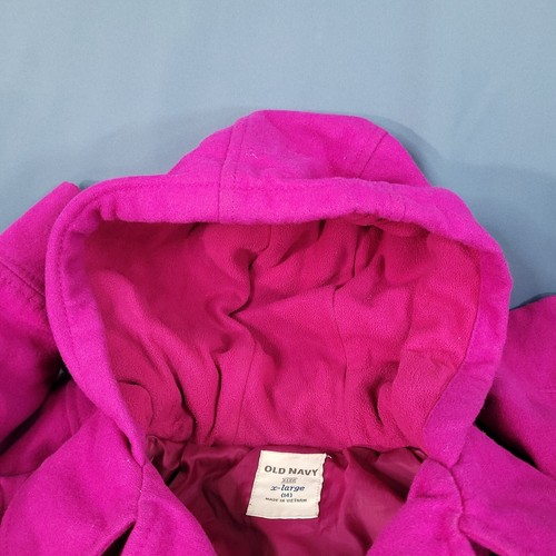 Old Navy Girls Hooded Wool Double Breasted Coat Jacket Hot Pink Size XL (14) - Picture 5 of 8