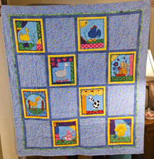 Adorable Flannel Baby/Toddler Quilt with 8 Cute Critters 48"x54"