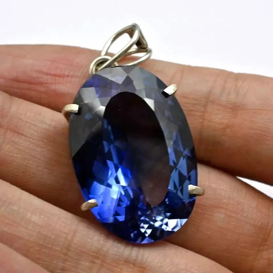 Certified 28 Ct Natural Blue Sapphire Oval Cut 925 Silver Pendant Loose Gemstone