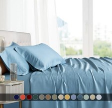 Super Soft Bamboo Viscose Bed Sheets Luxury Deep Pocket Cool Solid Sheet Set