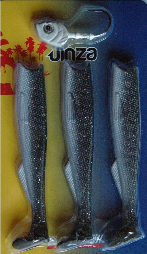 Kit pêche leurre Grauvell Jinza 3 Shad de 12,5cm + 1 tête plombée de 28g