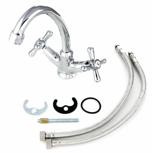 Spültischarmatur in Nostalgie-Design Zweigriff Mischer Wasserhahn Chrom - Bild 3 von 3