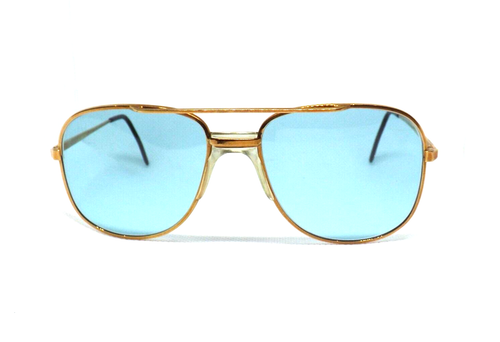 Sonnenbrille Herren Damen Vintage 80er Pilot Tropfen Gold Neu BLAUE LINSE