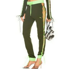 Puma X Fenty Womans Rifle Green Laced Sweatpants W/ Neon Green NWT Size XSmall