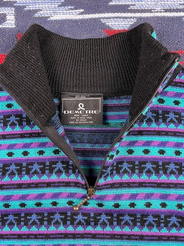 Vintage Demetre 80’s Ski Sweater Mens Size Large Retro Jacket 1/4 Zip Aztec - Picture 4 of 11