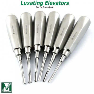 Set Of 6 Dental Luxating Elevators Straight Curved Shank Surgical Extraction Kit