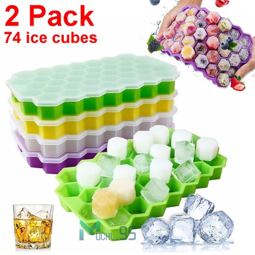 2x bandejas de cubitos de hielo-moldes de cubitos de hielo de silicona con tapa