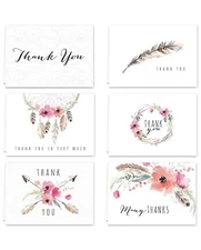 Boho Spirit Thank You Card Assortment Pack - Set of 36 cards blank inside - 6...