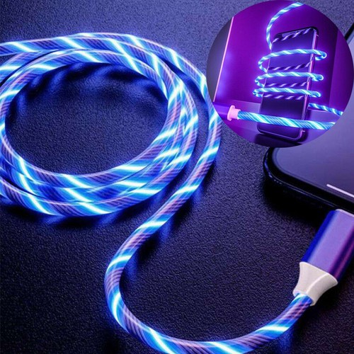 USB Sync Type-C LED flowing Light Up For iPhone Charger Data Cable Charging Cord - Photo 1/16