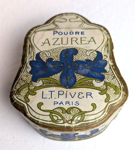 RARE Art Nouveau Antique French Face Powder Box LT PIVER Paris "Azurea" Poudre - Picture 2 of 11