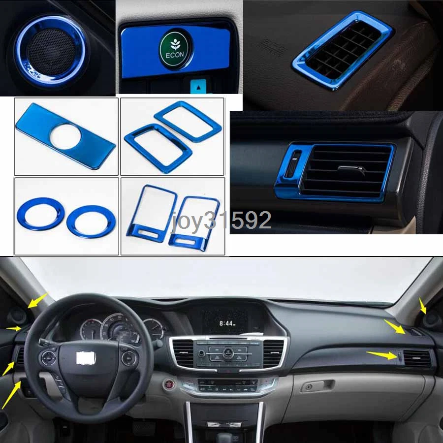 7X For Honda Accord 2013 2017 Blue Stainless Car Interior Kit