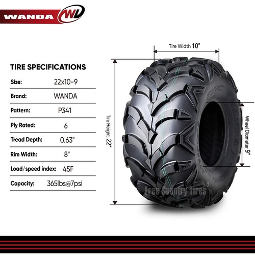 One WANDA ATV UTV Tire 22x10-9 22X10X9 6PR Suzuki Ozark 250 Honda Recon 250 - 第 5/7 張圖片