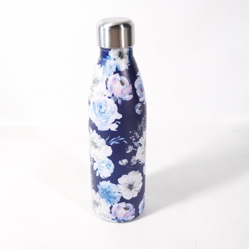 Flower Floral Stainless Steel Vacuum Insulated Water Bottle Blue w/ Lid - Picture 2 of 8