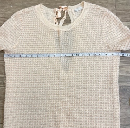 Hinge Peach Cream Open Back Thermal Knit Mohair Metallic Long Sweater sz S - Picture 7 of 10