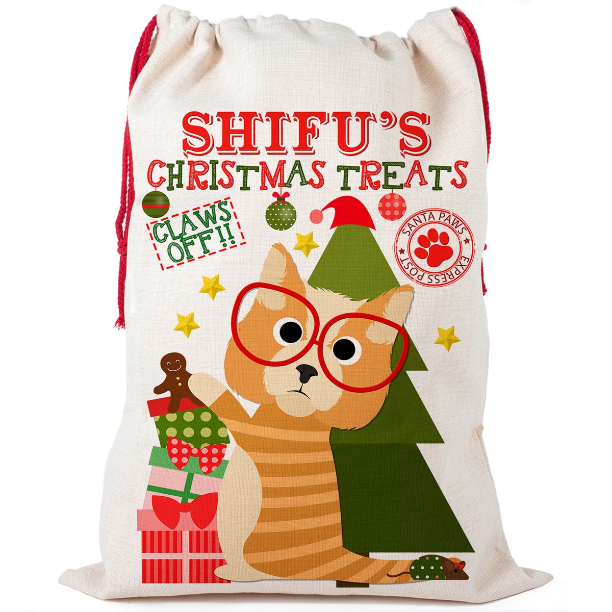 cat christmas sack