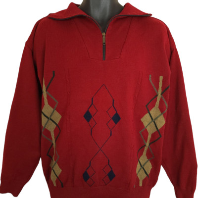 Vintage Celesto Oswal Rockabilly Sweater Mens Size Medium Argyle Mock Neck