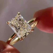 Solitaire Radiant Cut 3.00CT Moissanite In 10K Yellow Gold Women Engagement Ring