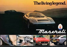 MASERATI KYALAMI, MERAK SS, KHAMSIN, THE LIVING LEGEND UK MARKET BROCHURE.