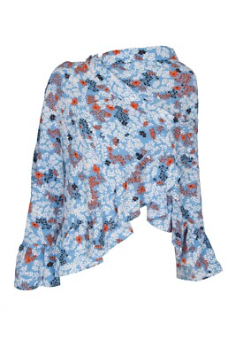 ICHI Damenrock Damen Rock Wickelrock Volantrock hellblau weiß rot NEU Größe S M